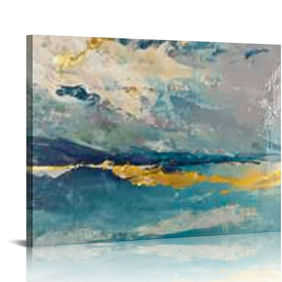 Nawypu Framed Abstract Canvas Wall Art for Living Room, Blue and Gold Canvas Wall Decor for Kitchen, Modern Artwork Picture for Bedroom Office Decor