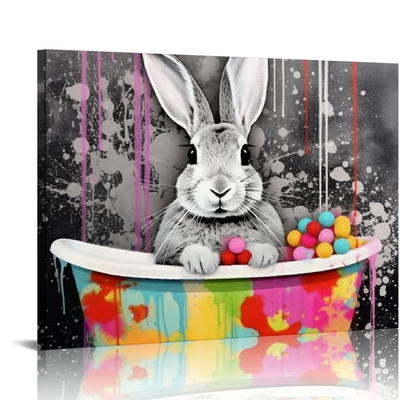 Nawypu Framed Bathroom Wall Art Rustic Farmhouse Wall Decor Funny Animal Poster Pictures for Bathroom Black and White Canvas Prints Cute Rabbit Wall Art for Bedroom Toilet Bathroom Ready to Hang