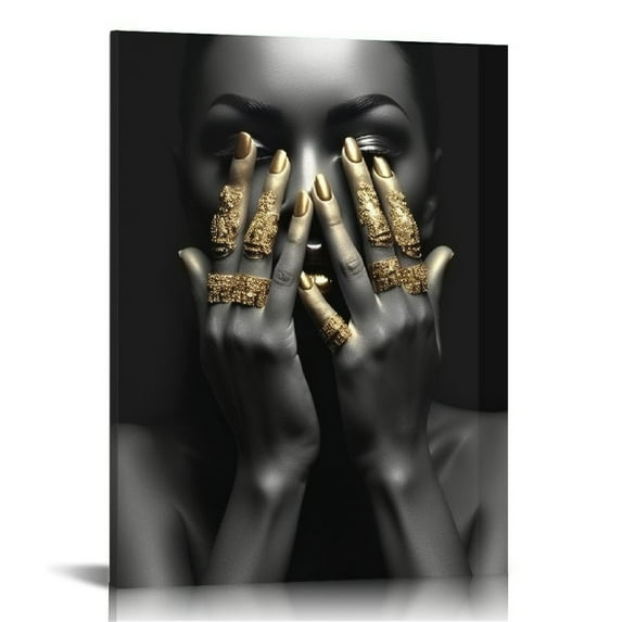 Nawypu Framed Black Girl African American Canvas Wall Art Elegant Woman Women Girls Room Decor Decorations For Bedroom Living Room Bathroom Ready To Hang