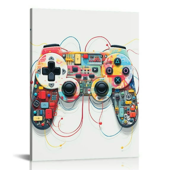 Nawypu Framed Black and White Gamepad Gamer Canvas Wall Art for Game Room Wall Decor Retro Gamer Decor for Boys Room Gaming Posters Prints Pictures Painting Artwork Video Games Gift
