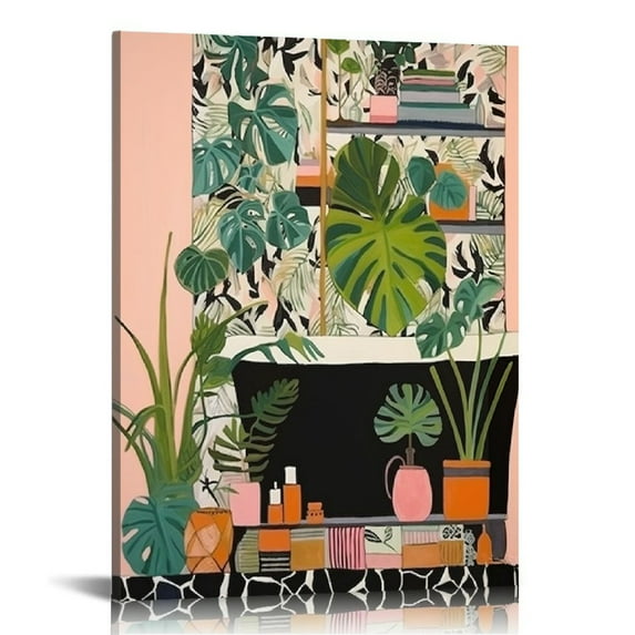 Nawypu Framed Botanical Bath Art Print Bathroom Wall Art Boho Wall Decor Teal Boho Leopard Print Minimalist Botanical Plant Wall Art for Motivation Colourful Natural Spa Decor Ready to Hang