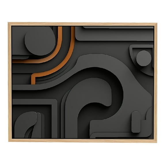 Nawypu Framed Canvas Print Wall Art Black Gray 3D Tribal Geometric Pattern Abstract Shapes Illustrations Modern Art Minimal Chic Relax/Calm for Living Room, Bedroom, Office