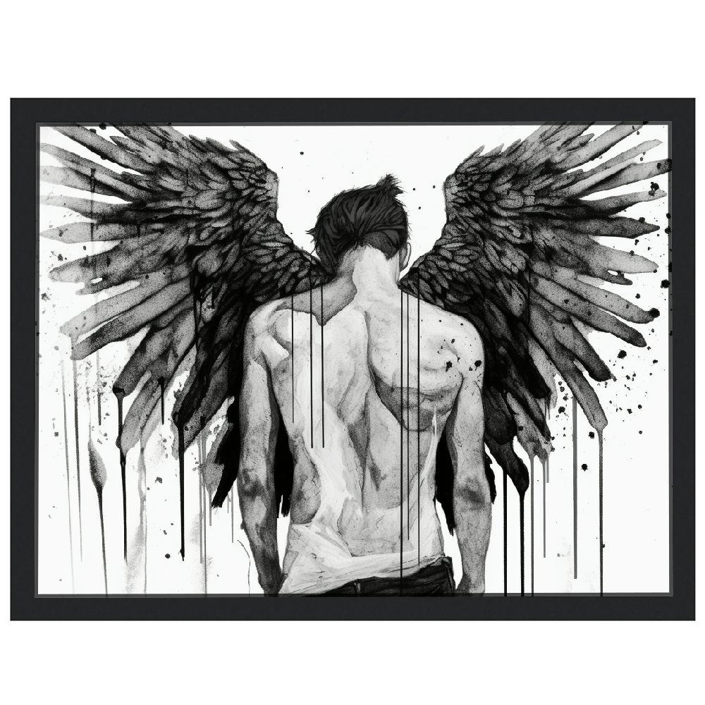 Nawypu Framed Canvas Print Wall Art Black White Paint Splatter Heaven ...