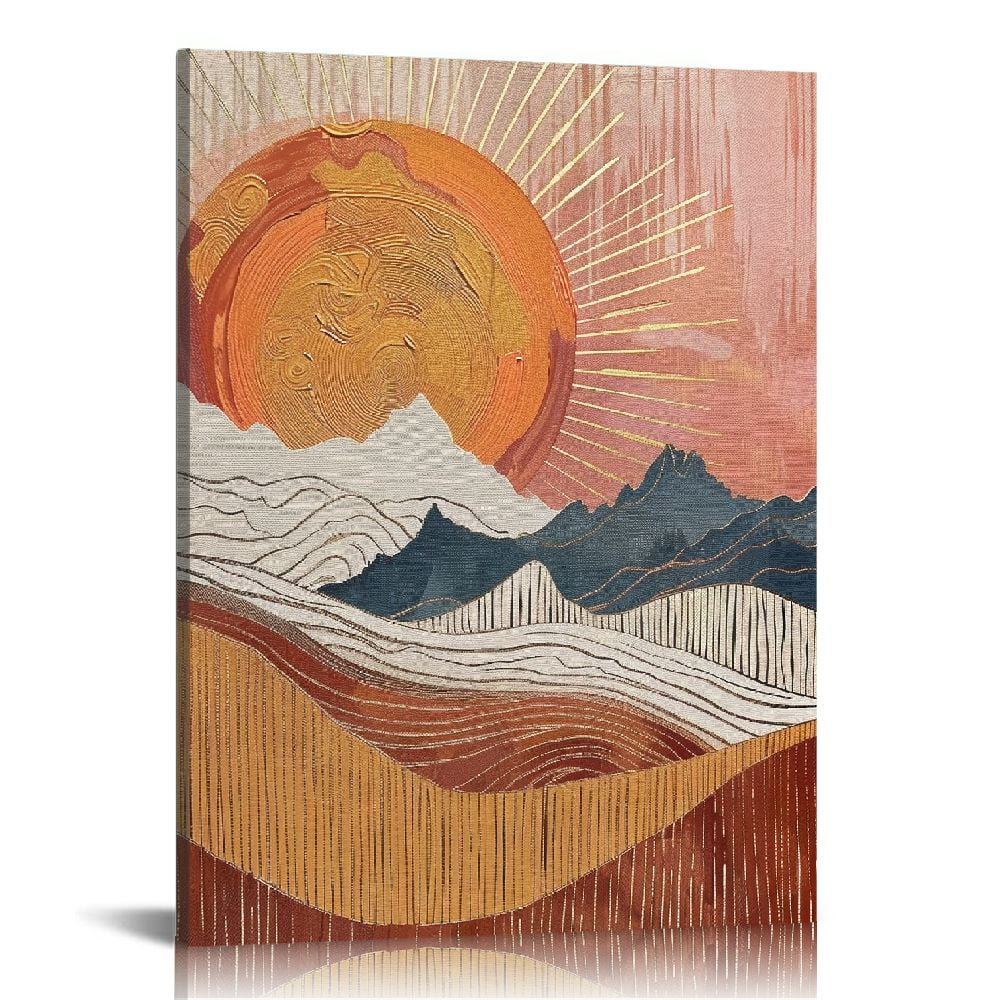 Nawypu Framed Canvas Print Wall Art Boho Orange Sunrise Over Pink & Red ...