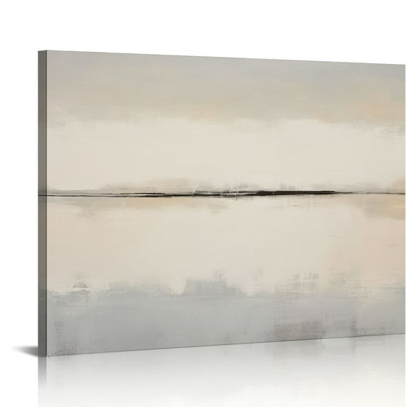 Nawypu Framed Canvas Print Wall Art Gray Watercolor Pastel Landscape Abstract Shapes Illustrations Modern Art Decorative Contemporary Chic Minimal for Living Room, Bedroom, Office