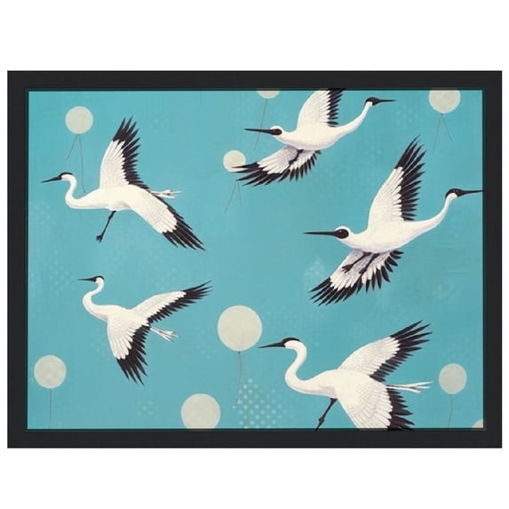 Nawypu  Framed Canvas Print Wall Art Preppy Room Decor Teal Sky Flying Crane Bird Pattern Animals Nature Decorative Multicolor Colorful Rustic for Living Room, Bedroom, Office