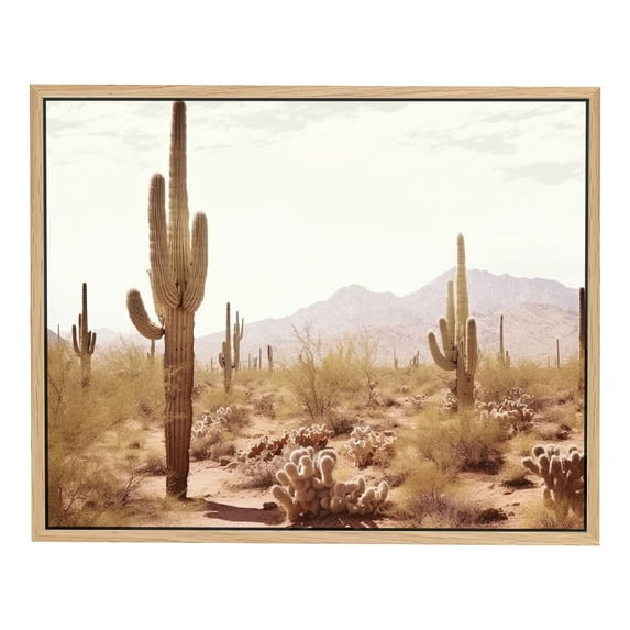 Nawypu Framed Canvas Print Wall Art Retro Vintage Desert Cactus Landscape Nature Wilderness Photography Modern Rustic Colorful Multicolor for Living Room, Bedroom, Office - Natural