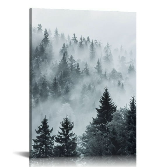 Nawypu Framed Canvas Print Wall Art Set Black & White Misty Mountain Forest Nature Wilderness Photography Modern Art Chic Landscape Relax/Calm for Living Room, Bedroom, Office