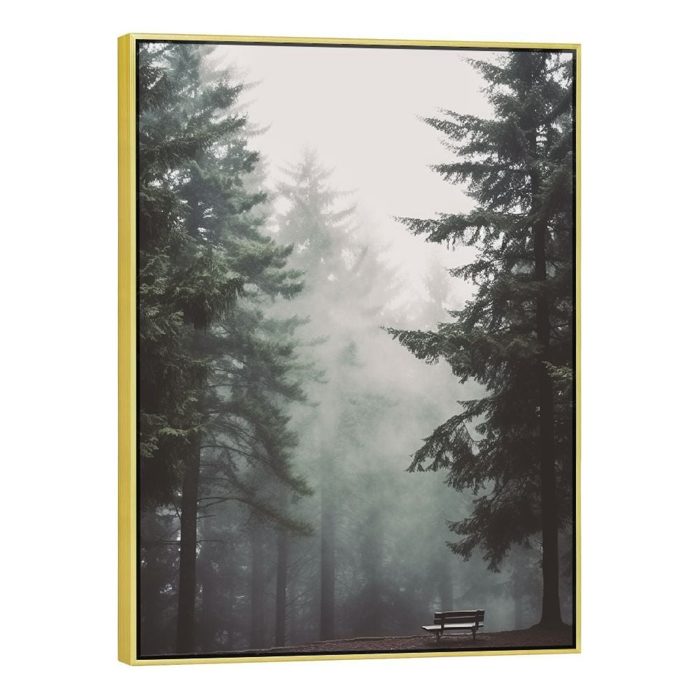 Nawypu Framed Canvas Print Wall Art Washed Out Mist Over Forest Pine ...
