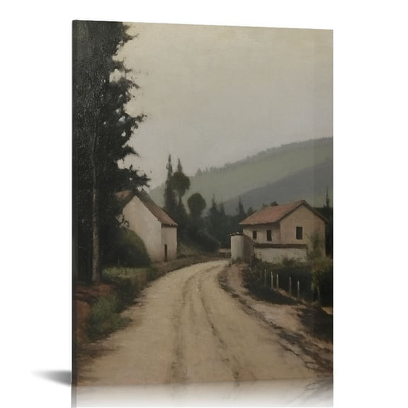 Nawypu  Framed Canvas Prints Wall Art Decor, Village Landscapes Paintings Artwork, Eclectic Vintage Decor, Rustic Retro Wall Decoration for Bedroom Living Room Bathroom Office Home Decor