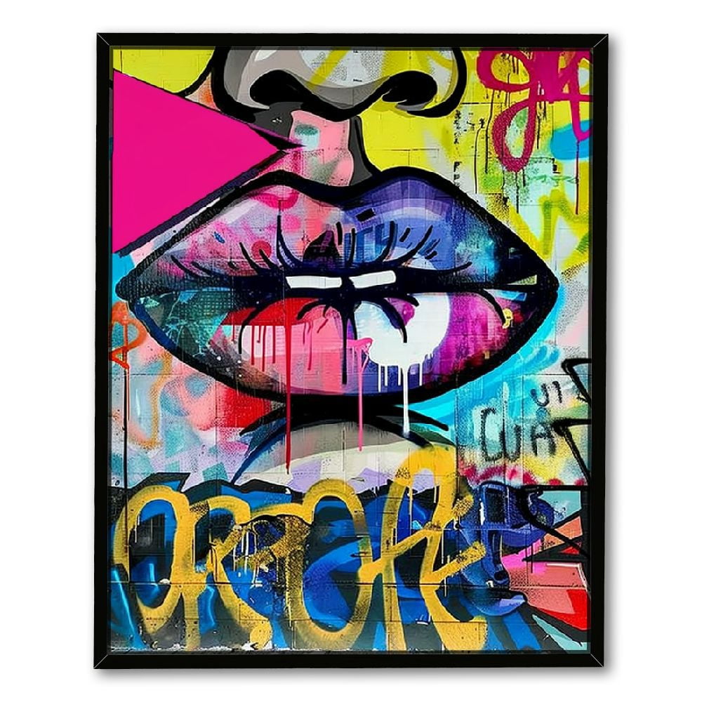 Nawypu Framed Framed Canvas Wall Art Abstract Love and Pink Lip