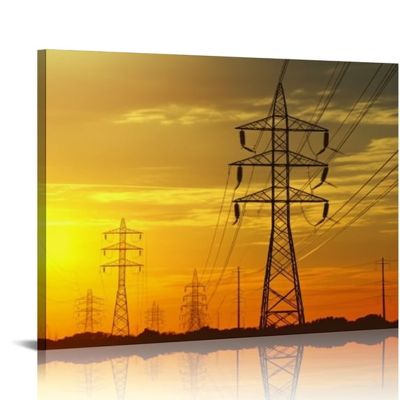 Nawypu Framed Canvas Wall Art Print On Canvas High Power Electric Pylons Pictures Posters Artwork for Living Room Bedroom Ready to Hang Wall Decor
