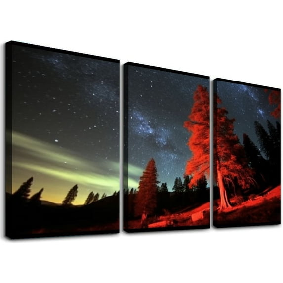 Nawypu Framed Canvas Wall Art Print On Canvas Rocky Mountain Stars Pictures Posters Artwork for Living Room Bedroom Ready to Hang Wall Decor 12''x16''X3 Panels