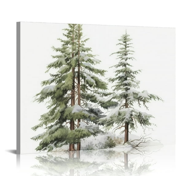 Nawypu Framed Canvas Wall Art Print Vintage Wooded Holiday Trees in Snow by Katie Pertiet Sylvie Greywash Frame - Medium