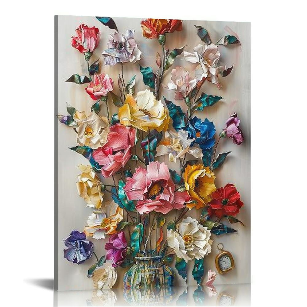 Nawypu Framed Colorful Floral Canvas Wall Art Flowers Rose Wildflowers ...