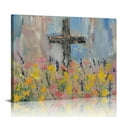 thumbnail image 1 of Nawypu Framed Cross Flower Wall Art Christian Floral Canvas Prints Abstract Religious Posters Church Graffiti Pictures Wall Decor Ready To Hang, 1 of 5
