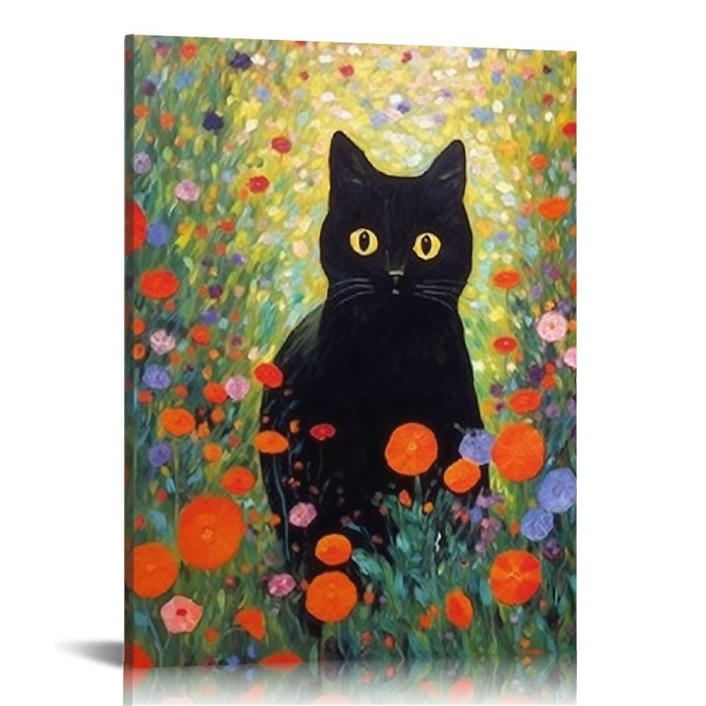 Nawypu Framed Funny Black Cat Wall Art Set of Canvas Print Artwork Cat ...