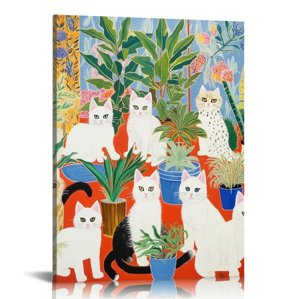 Funny Colorful Cat Canvas Wall Art — Cartoon Kitten Poster, Framed Print, 12x16 Inches, Bathroom Kids Bedroom Decor - View #14