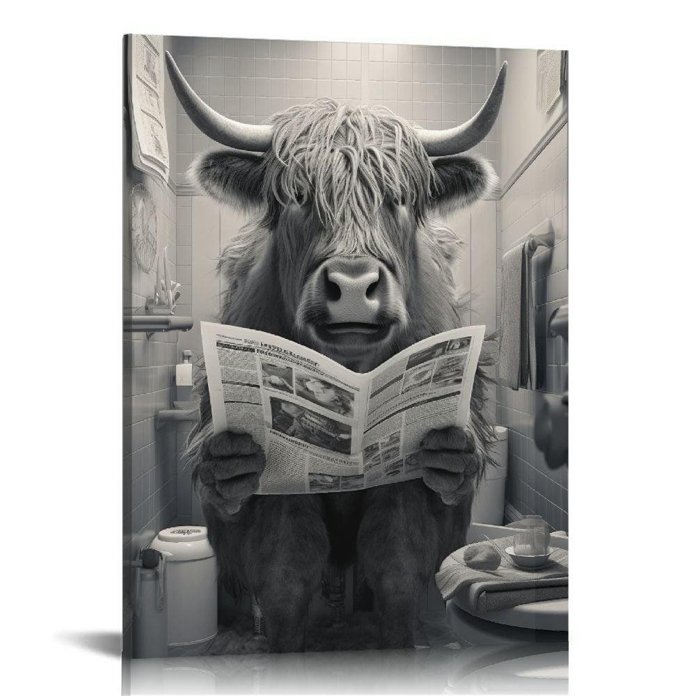 Nawypu Framed Funny Highland Cow Wall Art Cow in Bathtub Pictures for Bathroom Wall Decor Humor