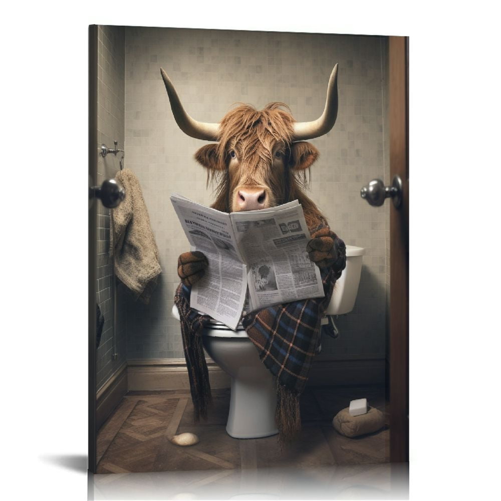 Nawypu Framed Funny Highland Cow Wall Art Cow in Bathtub Pictures for Bathroom Wall Decor Humor