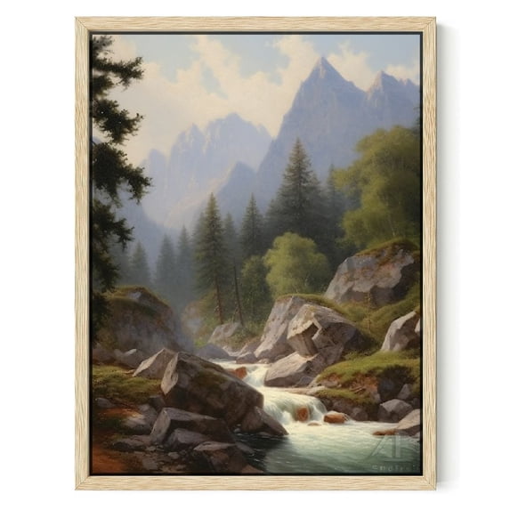 Nawypu Framed Misty Mountain Forest Ravine Wall Art, Landscape Colorful Wall Decor Prints, Nature Wilderness Wall Décor for Living Room, Bedroom