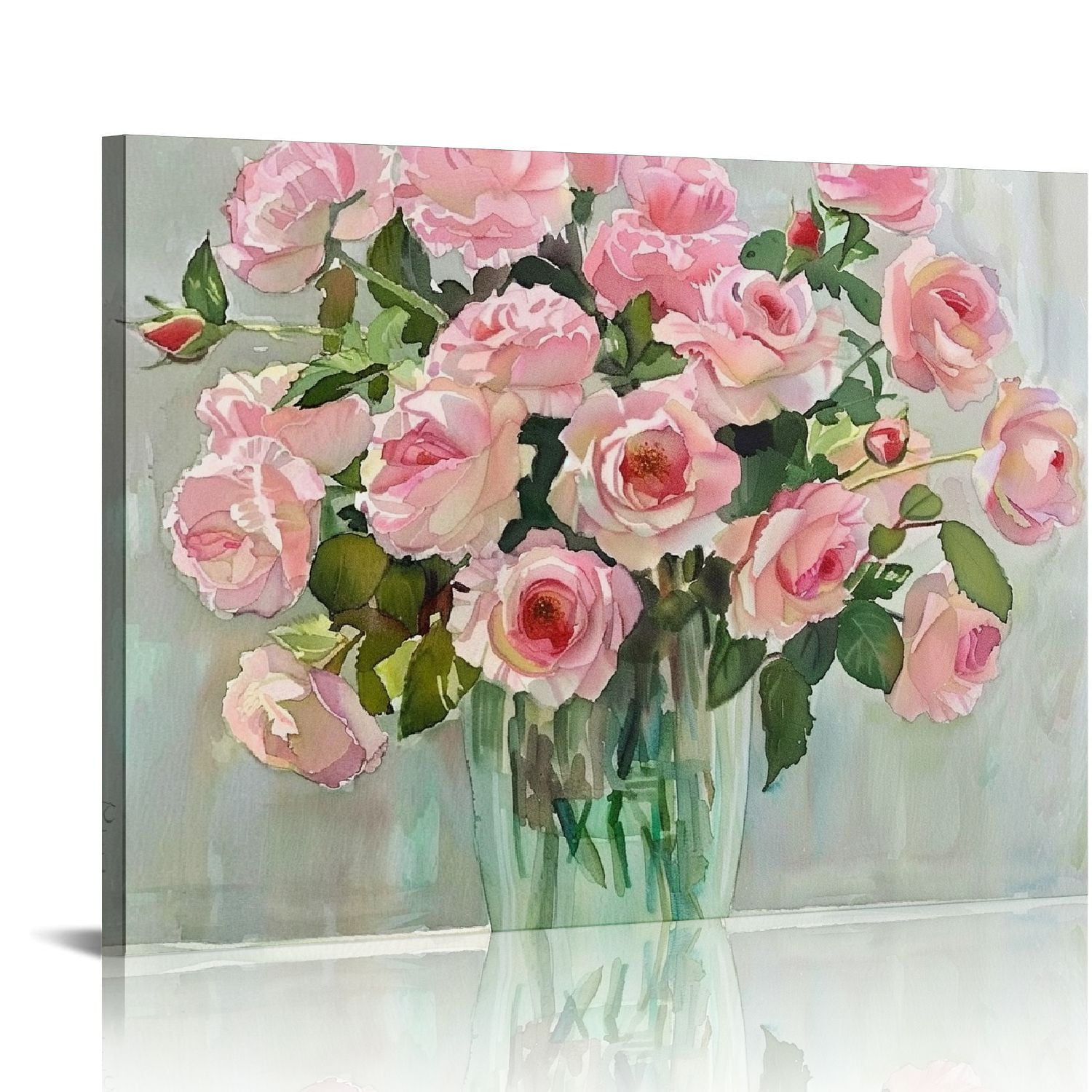 Nawypu Framed Pink Flowers Canvas Prints Wall Art Roses in Vase Wall ...