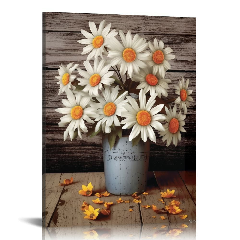 Nawypu Framed Rustic Farmhouse White Sunflower Wall Art Decor for ...