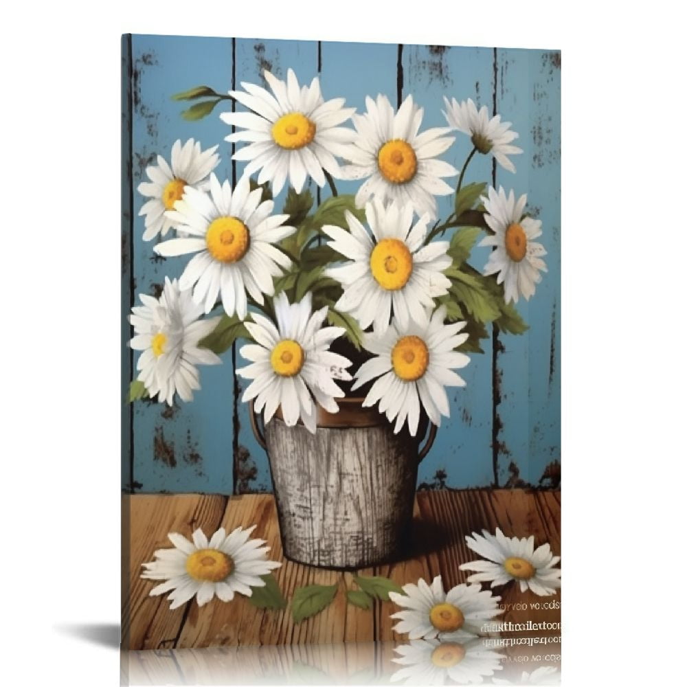 Nawypu Framed Rustic Farmhouse White Sunflower Wall Art Decor for ...