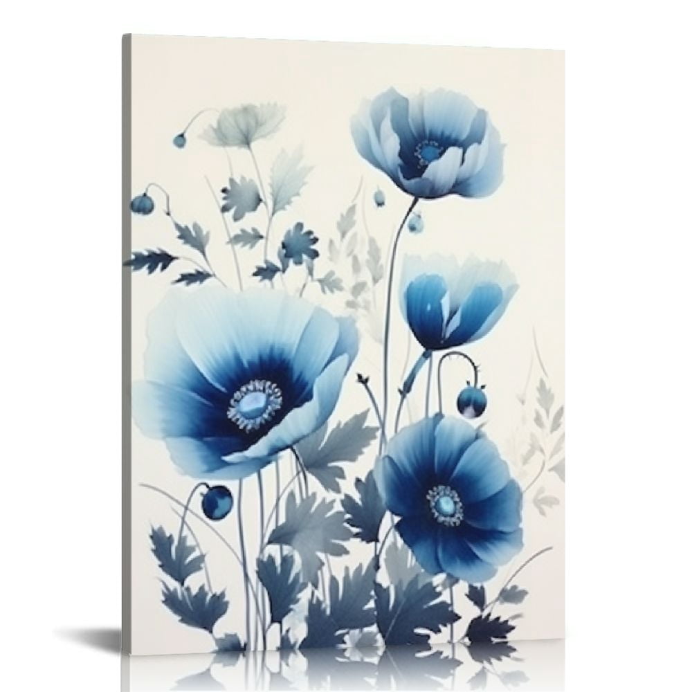 Nawypu Framed Wall Art Navy Blue Wildflowers Floral Botanical Poster ...