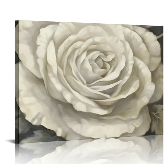 Nawypu  Framed White Flower Wall Art Blooming Floral Canvas Wall Decor Abstract Rose Flowers Pictures Modern Giclee Print Artwork for Living Room Bedroom Bathroom,
