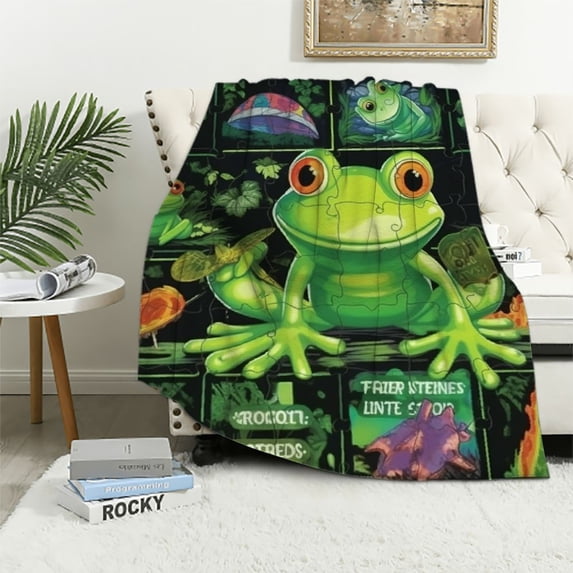 Nawypu Frog Throw Blanket Soft Lightweight Blanket 3D Printed Comfortable Warm Flannel Blanket for Bedroom Living Room Sofa Couch All Seasons