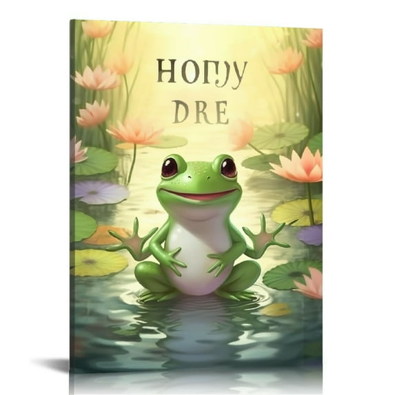 Nawypu Frog Wall Art Country Frog Floral Pictures Wall Decor Frog Lotus Flower Canvas Painting Modern Artwork Home Decorations for Bathroom Living Room Bedroom Office Framed
