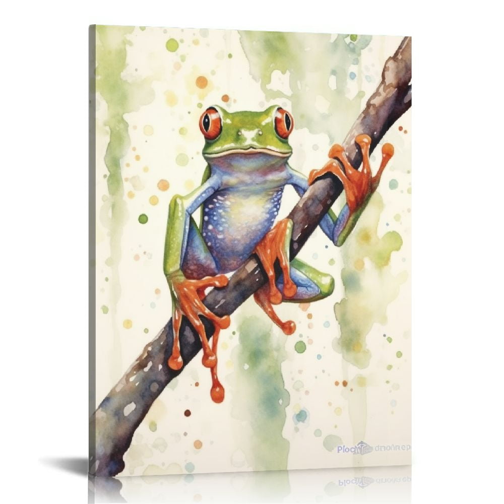 Nawypu Frog Wall Art Watercolor Abstract Animal Poster Painting Green ...
