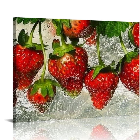 TIAOTIAOHOU - Fruits Canvas Wall Art - Strawberries in Water - Gallery Wrap Modern Home Art | Ready to Hang
