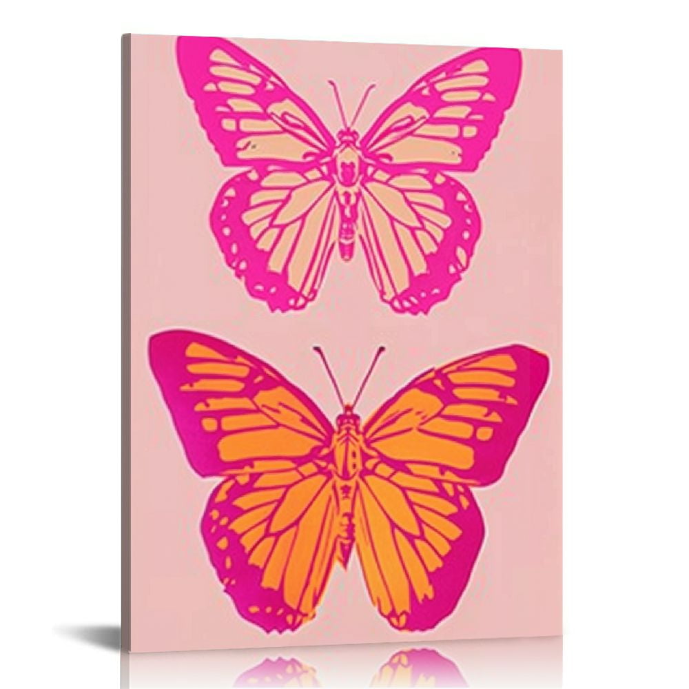 Nawypu Funky Pink Orange Butterfly Canvas Wall Art, Maximalist Trendy ...