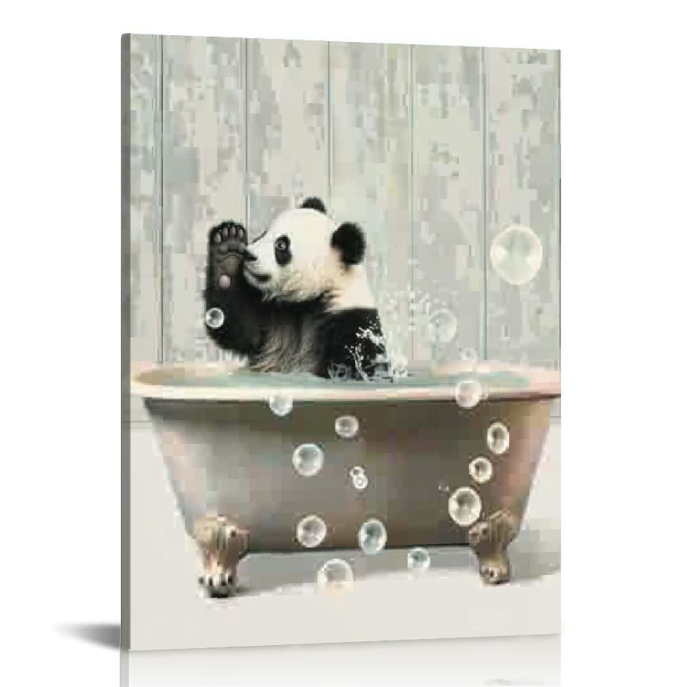 Nawypu Funny Animal Bathroom Wall Art Cute Panda In Bathtub Bathroom ...