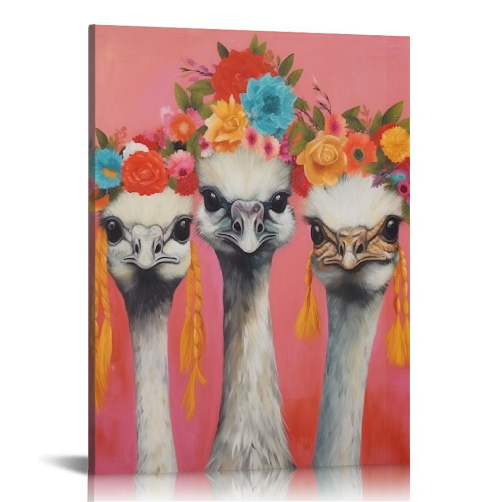 Nawypu Funny Animal Wall Art Canvas Prints Lovely Ostriches Family