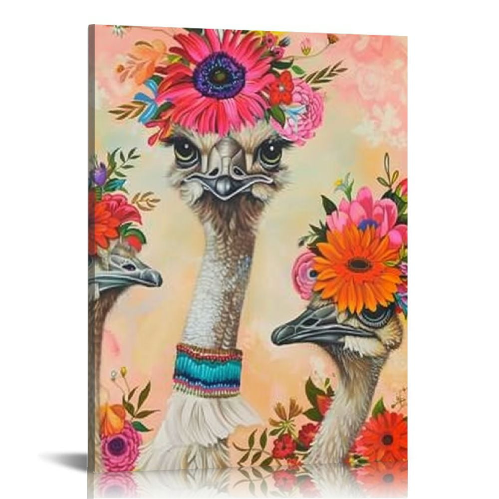 Nawypu Funny Animal Wall Art Canvas Prints Lovely Ostriches Family