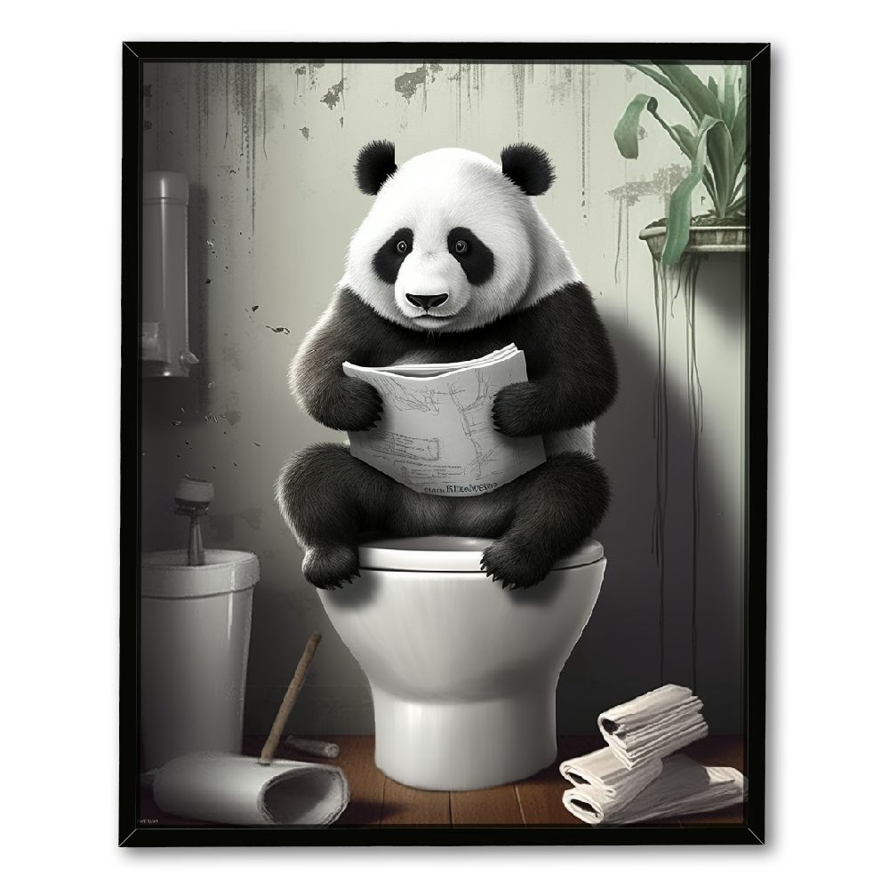 Nawypu Funny Bathroom Panda Wall Art Black and White Rustic Country ...