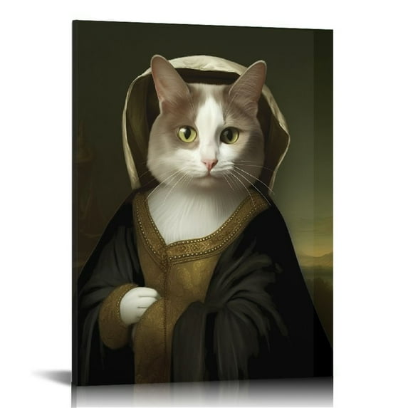 Nawypu Funny Bathroom Wall Art Abstract Canvas Print Vintage Famous Painting Animal Cat Poster Framed Artwork for Bedroom Living Room Office
