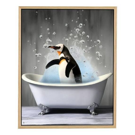 Nawypu Funny Bathroom Wall Art Dolphin And Penguin Bathroom Pictures For Wall Bathroom Wall Decor Animals In Bathtub Canvas Prints Artwork Paintings Decorations For Bathroom Bedroom Framed