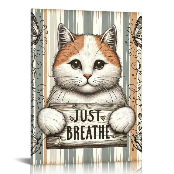 Nawypu Funny Cat Wall Art Cat Pictures Wall Decor Kitty Canvas Print Just Breathe Painting Framed Home Artwork For Living Room Bathroom Bedroom Kitchen Office