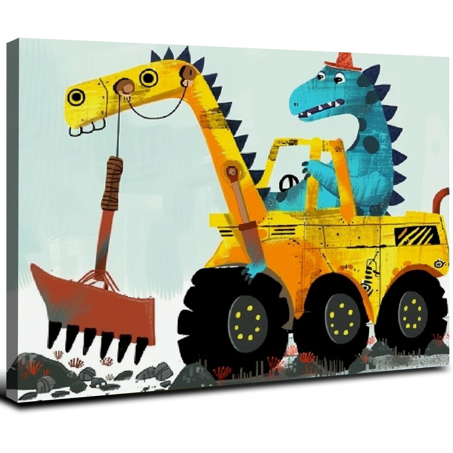Nawypu Funny Colorful Cute Dinosaur Truck Inspirational Quotes Art Print Humorous Quotes Painting, Dinosaur Wall Art Canvas Poster for Boy Room Nursery Classroom Playroom Decor, No