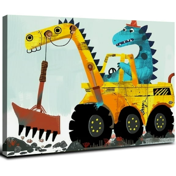 Nawypu Funny Colorful Cute Dinosaur Truck Inspirational Quotes Art Print Humorous Quotes Painting, Dinosaur Wall Art Canvas Poster for Boy Room Nursery Classroom Playroom Decor, No