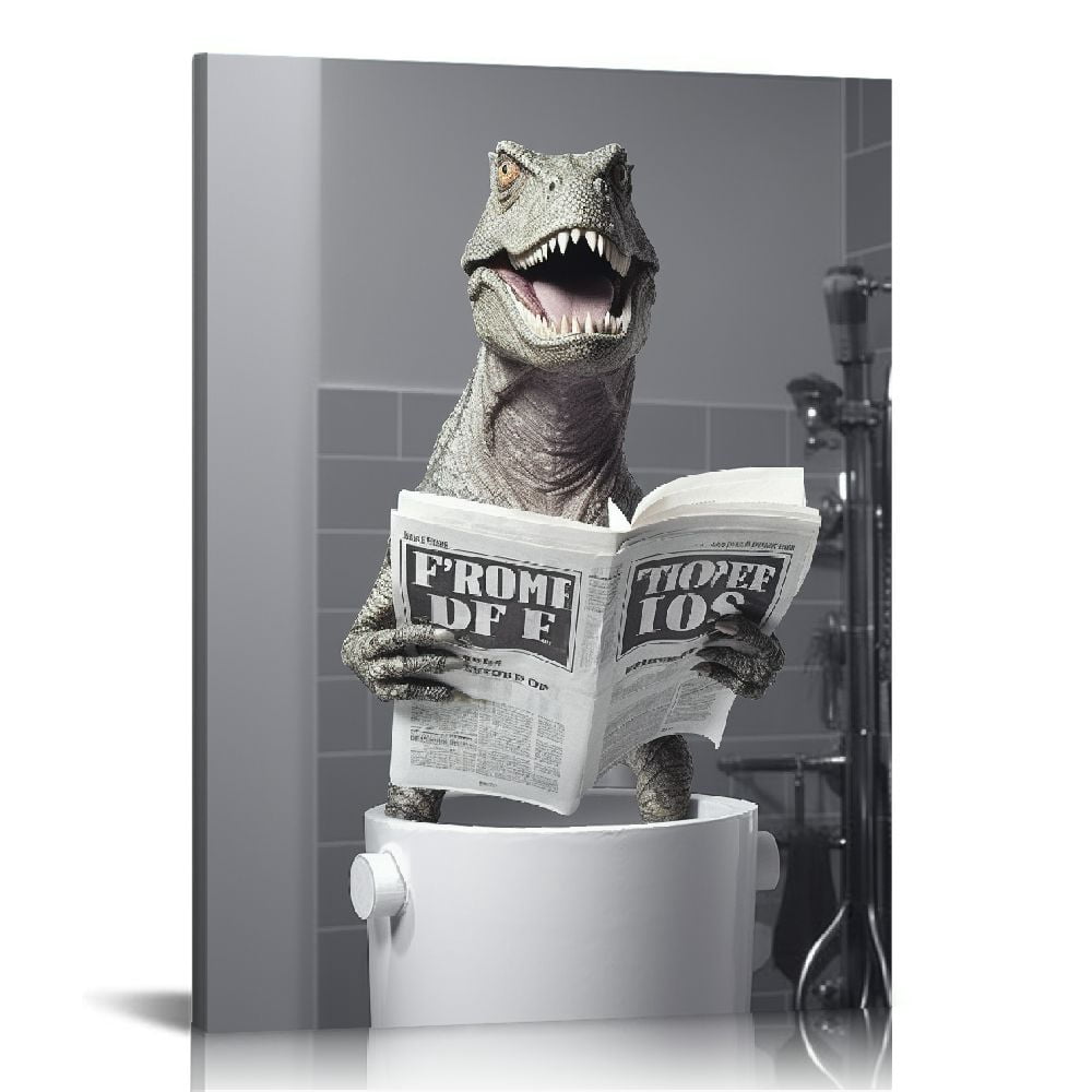 Nawypu Funny Dinosaur Bathroom Decor Wall Art Black And White Bathroom ...