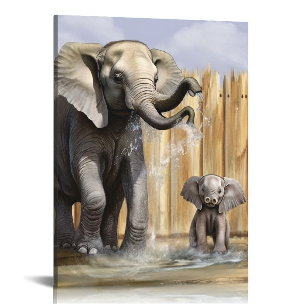 Nawypu Funny Elephant Bathroom Wall Art Cute Elephant Pictures Wall ...