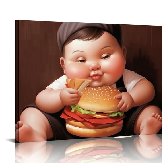 Nawypu Funny Fernando Botero Eat Burger Poster Unique Modern Canvas Wall Art Maximalist Aesthetic Decor Bedroom Kitchen Home Decorations