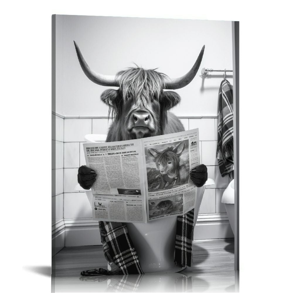 Nawypu Funny Highland Cow Bathroom Wall Art Decor,Brown Highland Cow In