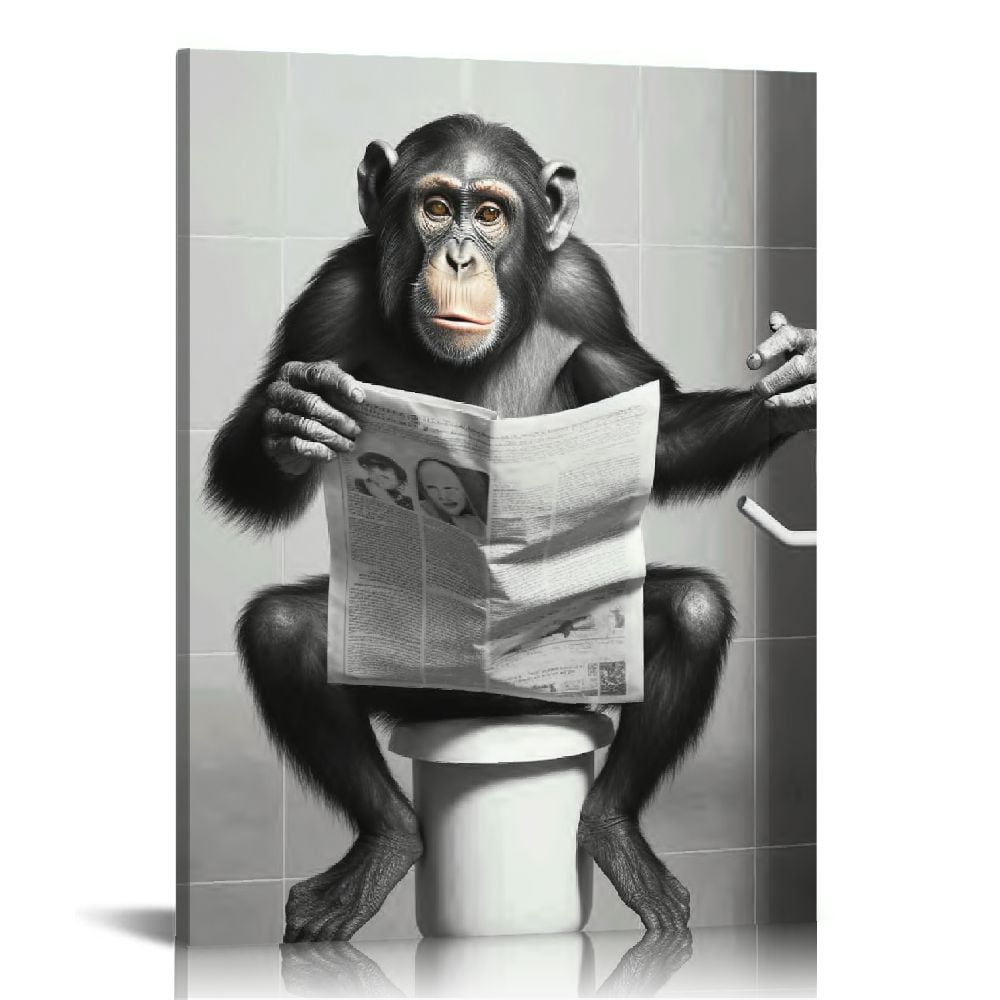 Nawypu Funny Monkey Framed Wall Art in Bathtub,Black and White Canvas Monkey Wall Art Prints