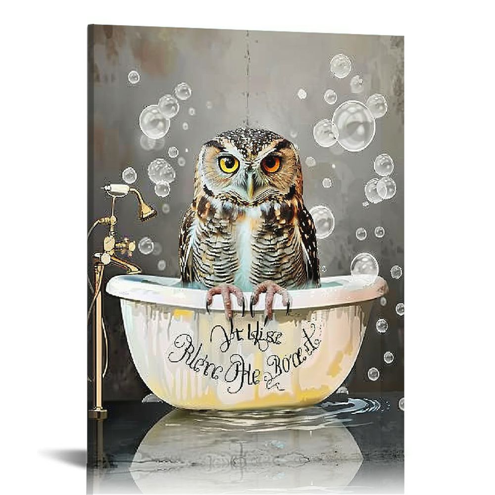 Nawypu Funny Owl Bathroom Wall Art Farmhouse Animal Owl In Bathtub
